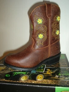 John Deere Girls Ladies Cowgirl Boots brown w yellow NEW IN BOX, Ladies Size 4.5 - Picture 1 of 2
