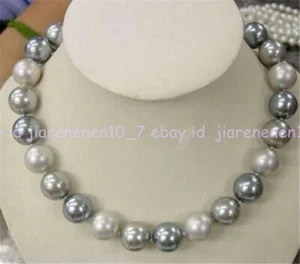 AA 8mm Round White Silver Gray South Sea Shell Pearl Beads Necklace 18" Z2194 - Picture 1 of 12