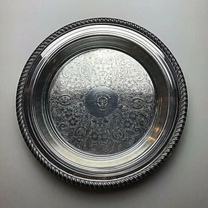 Poole Silver Plate Footed Pie Tray Pyrex Glass Insert Vintage Server - Picture 1 of 11