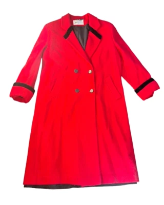 Vintage International Scene Bright Red 100% Pure Wool Womens Size 9/10 Long Coat - Image 1 of 4