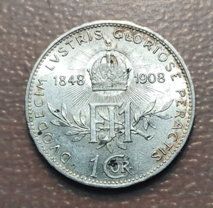 AUSTRIA FRANZ JOSEPH I 1 CORONA 1908 EBC+/SC- - Picture 1 of 2