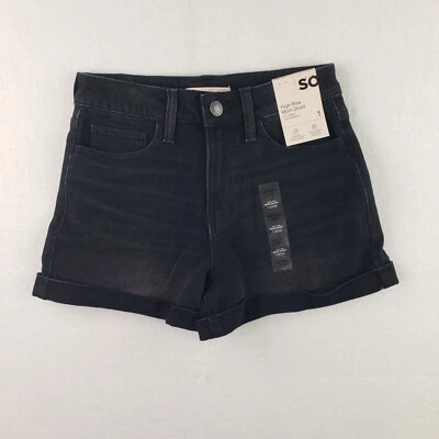 Junior Womens SO Black Denim Jean Mom Shorts Size 1/25 High Rise NWT - Image 1 of 4
