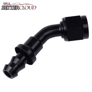 Black AN10 45 Degree Push Lock Hose End Fitting Adapter Fuel Oil Line -10AN - Picture 1 of 4