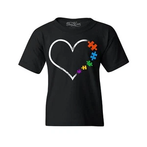 Autism Love Heart Puzzle Pieces Youth's T-Shirt Autism Shirts - Picture 1 of 5