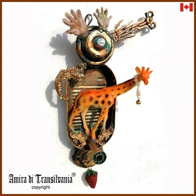 Art Assemblage Modern Original Sculpture Mixed Media Painting Animal Giraffe Art - Image 1 of 4