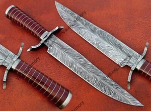Hand Forged Damascus Steel Hunting Knife, Bowie knife,Sharp Knife With Sheath - Picture 1 of 5