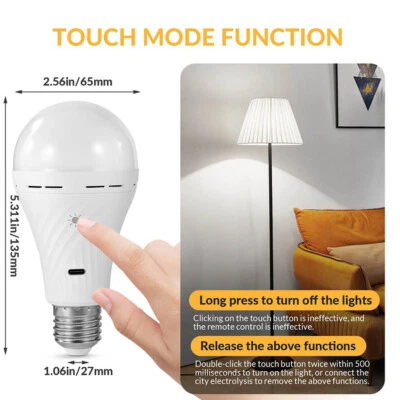Emergency Rechargeable Light Bulb Remote Controller Touch Switch 7W E27  USB - Image 1 of 4
