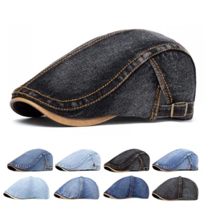 Herren Denim Duckbill Gatsby Ivy flach achteckig Mütze Golf Fahren Zeitungsjunge Baskenmütze Kappe - Bild 1 von 12