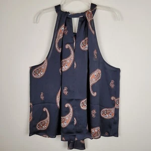 Ryegrass Size 2X Black Sleeveless Blouse Paisley Print Back Scarf Tie Neck - Picture 1 of 11