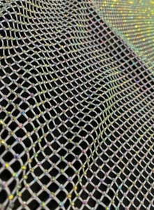 Rhinestone on black Mesh Shiny Stretch Crystal Fabric Rainbow Rhinestone Stretch - Picture 1 of 1