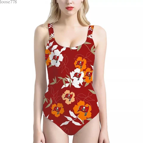 Tampa Bay Buccaneers Women One Piece Swimsuit Bikini Beach Swimwears Bathing Set Cover