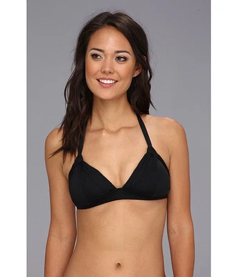 BADGLEY MISCHKA SOLIDS DRAPED TRI HALTER BIKINI SWIM TOP BLACK SOLID SIZE 6 $58 - Image 1 of 4
