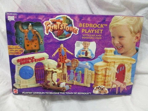 The Flintstones Bedrock Playset with Car, Complete town and Bendable Fred Cover