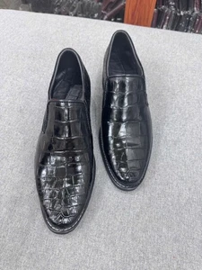 Black Men's Shoes Loafers Genuine Skin Leather Handmade 13US EU47 - Picture 1 of 5