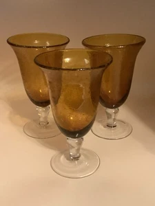Artland Iris 7.5” Handblown Bubble infused Tall Amber Water Wine GlassesSet of 3 - Picture 1 of 9