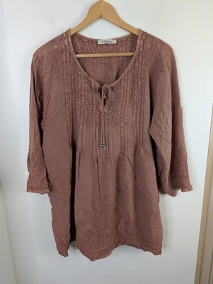 Vestido Solitario Boho Hippie Manga Larga Marrón Bordado Corto Talla Única  Foto 1 de 4