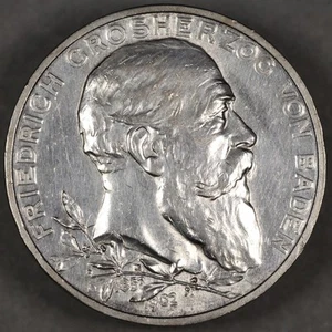 1902 Baden German States Silver 5 Mark Golden Jubilee - Picture 1 of 2