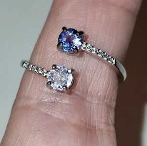 Tanzanite x 2, Split Bypass Ring In Sterling Silver - Picture 1 of 9