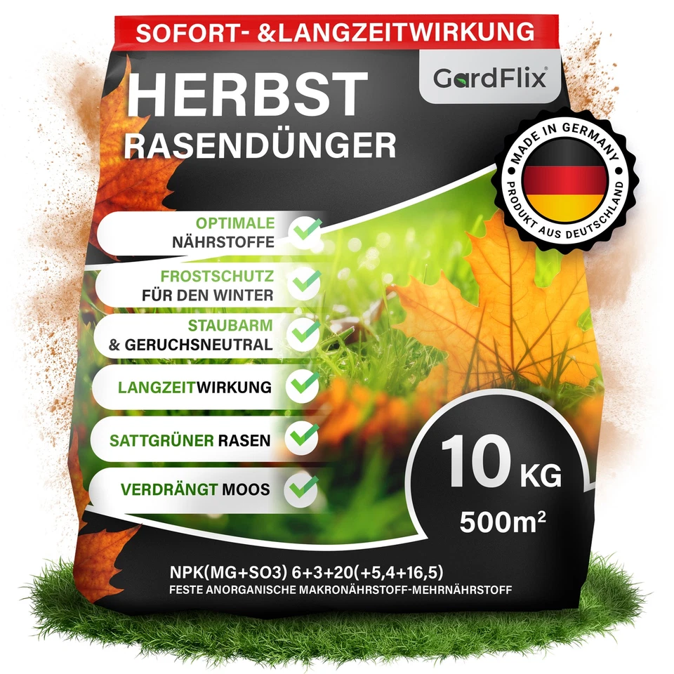 Herbstrasendünger Langzeitwirkung für Winterfesten Rasen |  2,5kg 5kg 10kg 20kg - Bild 1 von 4