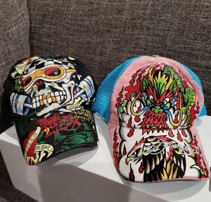 Vintage Ed Hardy Hat Skull Rhinestone Audigier Trucker Bundle Lot - Picture 1 of 12