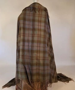 19TH C VICTORIAN PLAID SHAWL FOR DRESS W FRINGE EDGES FR SCOTLAND ESTATE - Picture 1 of 8