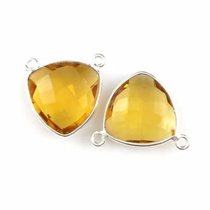 Bezel Gem Links- Sterling Silver-Small Trillion-15mm- Citrine Quartz-1pc - Picture 1 of 3