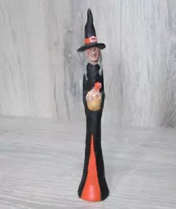 Pencil-Thin Witch with Basket of Treats - Halloween Decor Resin Figure 8 Inch - Picture 1 of 6