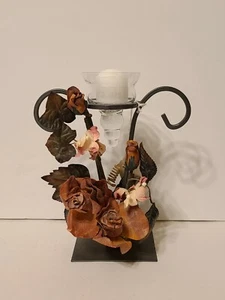 Hierro de níquel cepillado con candelabro de vidrio - Hermosa flor falsa arreglada - Imagen 1 de 5