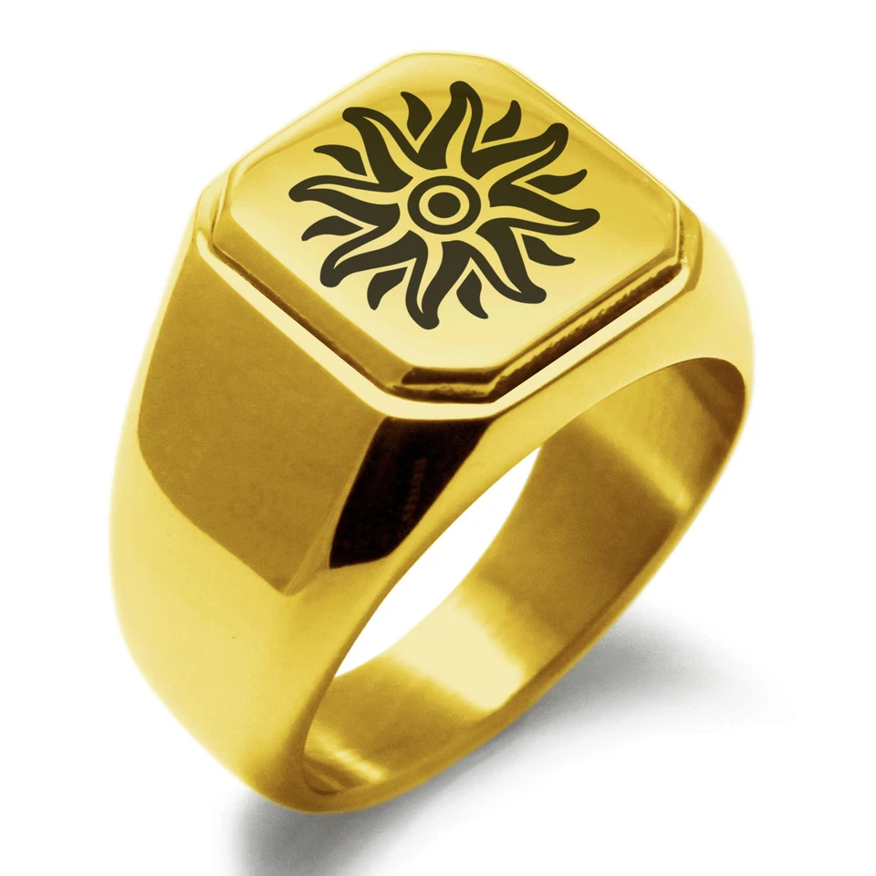 Stainless Steel Apollo God of Sun Symbol Mens Square Biker Style Signet Ring - Image 1 of 1
