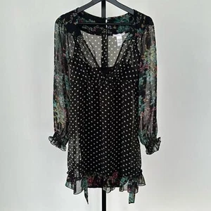 Charlotte Russe Long Sleeve Polka Dot and Flowers Design Mini Dress Size 7 - Picture 1 of 9