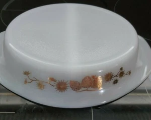 Vintage Agee Pyrex Dividend Serving Dish Golden Pinecones on White GUC - Picture 1 of 10