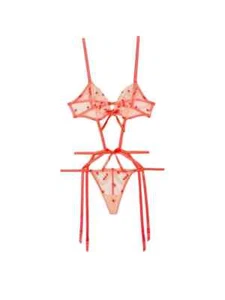 New Victoria's Secret Sweetheart Strappy Teddy Small Orange Embroidered Garter M - Picture 1 of 2