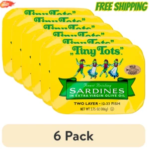 (6 Pack) Tiny Tots Brisling Sardines in Extra Virgin Olive Oil, 3.75 Oz Can USA - Picture 1 of 5