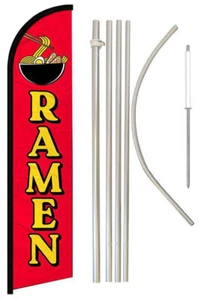 Ramen Red Windless Banner Flag 16' Flagpole Kit Ground Spike - Picture 1 of 7