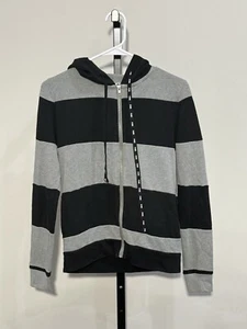 Victoria’s Secret PINK gold bling sequin zip up hoodie black & grey striped XS - Picture 1 of 3