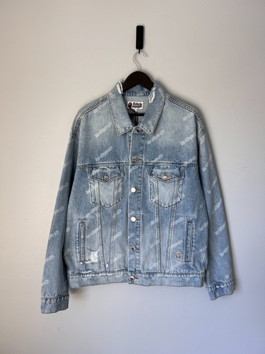 A BATHING APE (BAPE) Giacca Denim A Bathing Ape Hexagram Lazer Destroy Taglia Large NUOVO Bape