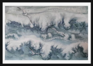 ARTISTIC GICLEE PRINT by Original Seascape Seagulls Birds Ocean Landscape 12x8" - Picture 1 of 12