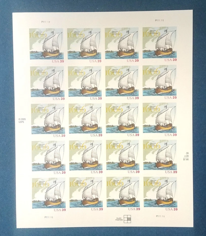 39 cent stamps Champlain surveys the East Coast sheet pane of 20 Scott #4073 - Image 1 of 1