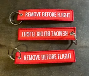 3 PACK Lot REMOVE BEFORE FLIGHT KEYCHAIN |  MADE in USA durable red canvas pilot