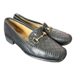 Vintage Galo Horsebit Quilted Black Leather Loafers Women's 35.5 US 5.5 Shoes - Picture 1 of 11