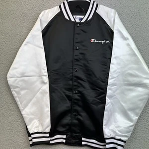 Champion Mens Varsity Snap Jacket Sz 2XL XXL Black White New with Tags Unisex - Picture 1 of 8