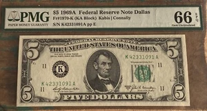 $5 1969A FRN 1970-K Dallas PMG 66EPQ - Picture 1 of 2