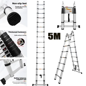 16.5Ft Telescopic Extension Ladder Aluminum Multi Purpose Folding Non-Slip 5.0m - Picture 1 of 12