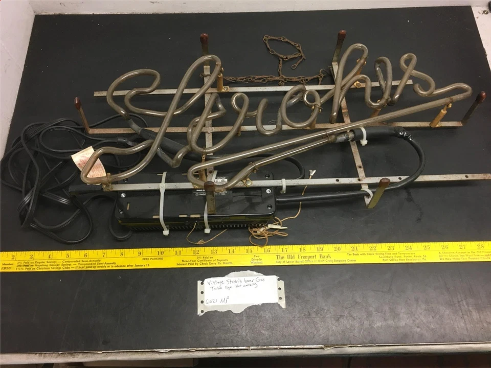 Vintage Stroh's Beer Neon Hanging Bar Light Sign. 25" Everbrite gas tube power - Image 1 of 4