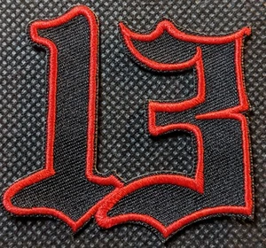 Number 13 Red on Black # 13 Patch Embroidered Biker Patch - Picture 1 of 1