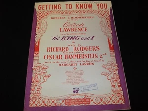 GETTING TO KNOW YOU<>KING AND I<>WILLIAMSON<>VINTAGE 1951 SHEET MUSIC - Bild 1 von 3