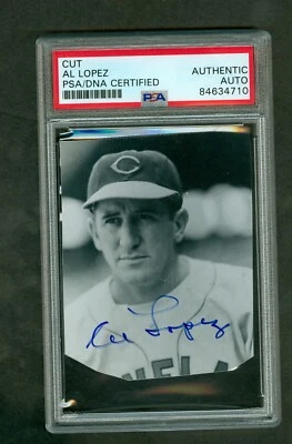 Foto pequeña autografiada por Al Lopez en blanco y negro recortada PSA/DNA auténtica cubierta Foto 1 de 2