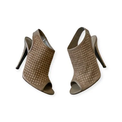 Jenni Kayne Gauntlet Studded Suede Slingback Sandals, Taupe, Size 38EU, New in B - Image 1 of 4