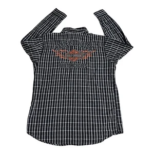 Harley Davidson Button Up Shirt Mens Size XL Black White Plaid HDMC Embroidered - Picture 1 of 13
