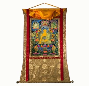 Pintura Thangka Buda Shakyamuni Bendito, Brocado de Seda Montado Shakyamuni - Imagen 1 de 9